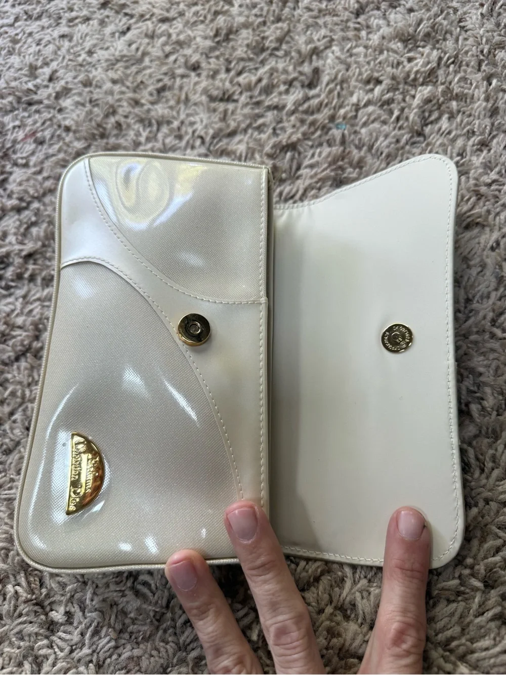 Vintage Christian Dior Parfums Cream Clutch Cosmetic Pouch Bag (NWOT)